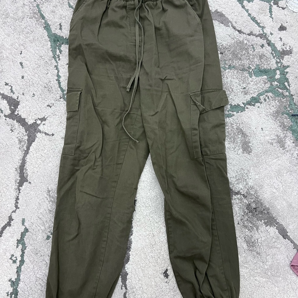 Men's Olive Cargo Pants with Drawstring Waist